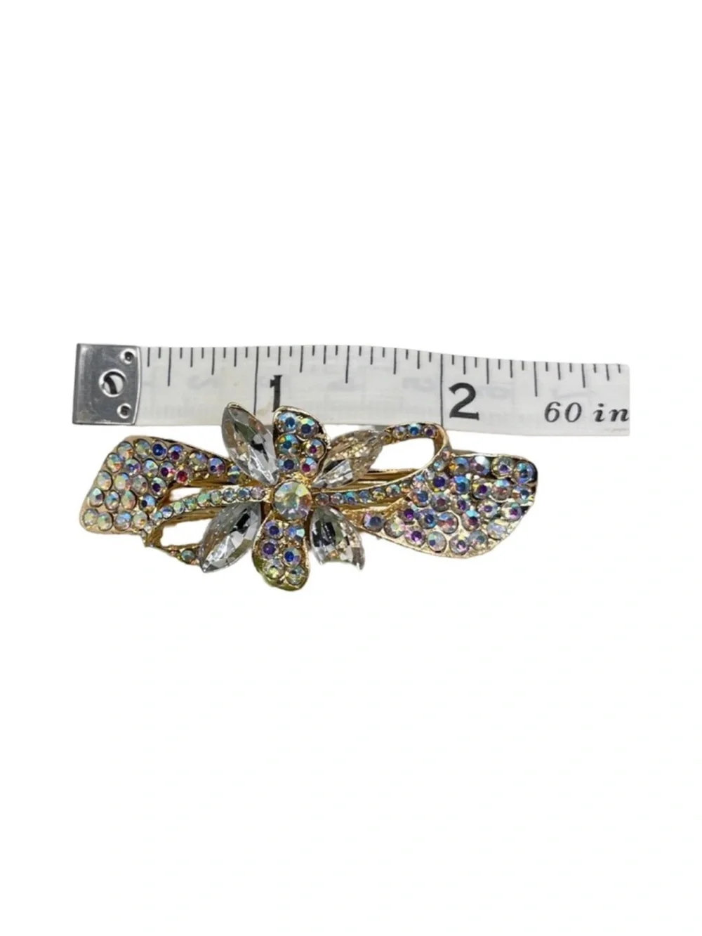 Crystal Flower Gold-Tone Barrette - Multicolor Rhinestones FINAL PRICE DROP
